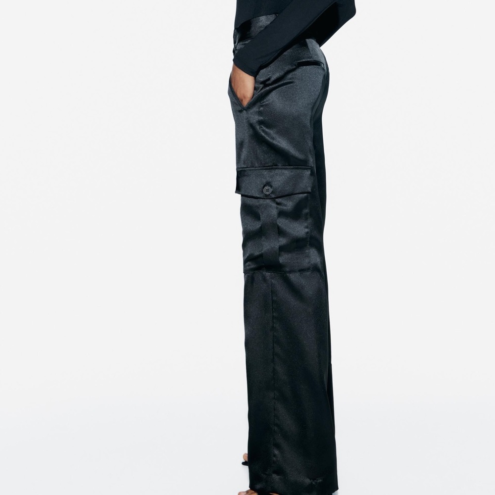 Zara black satin cargo pants